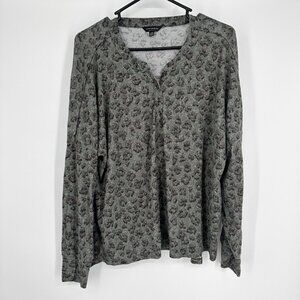 LUCKY BRAND Hacci Henley STRETCHY Knit Top Blouse Green L OVERSIZE‎